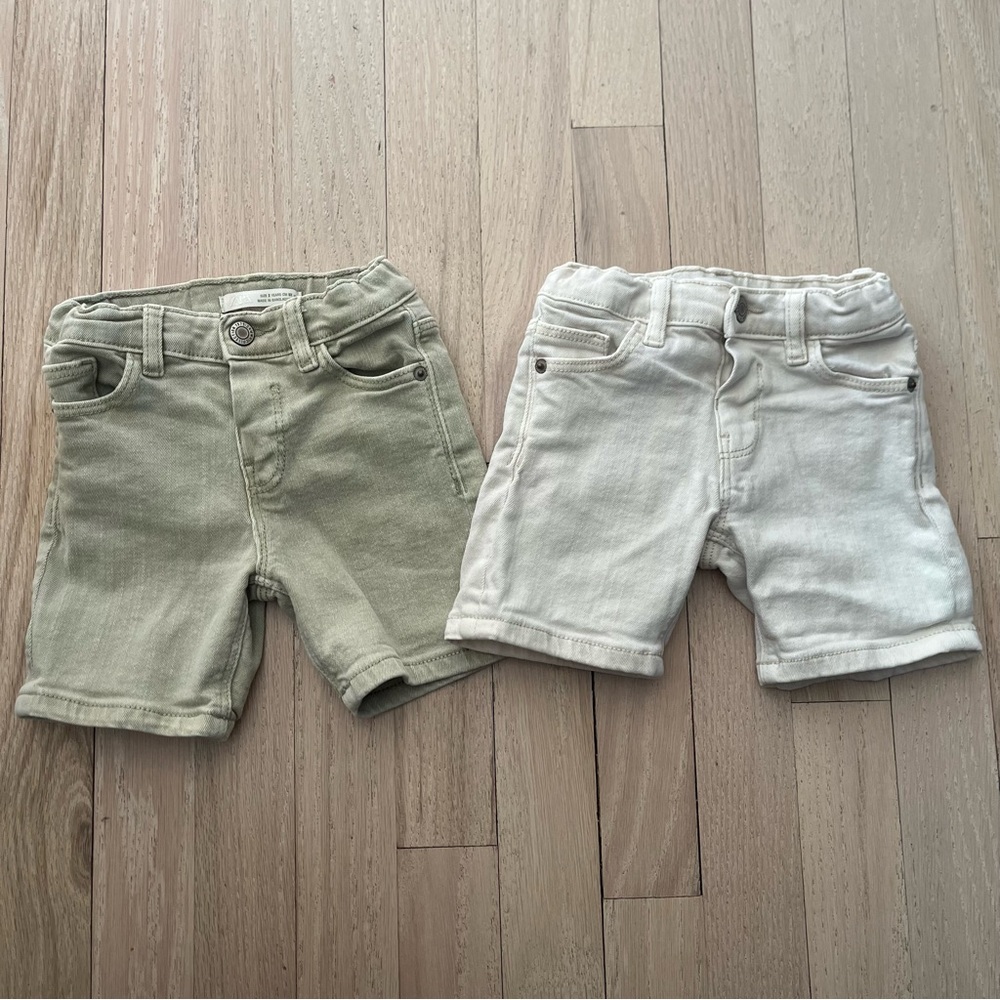 Zara Jeans Shorts Set - Green and Cream